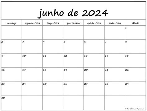 calendário junho 2024